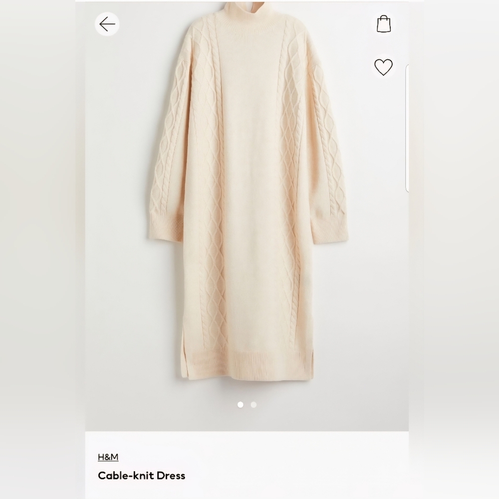 H&M Cream Cable-Knit Long Sleeve Midi Dress Size SMALL